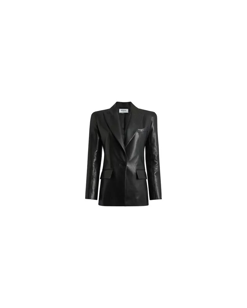 Balmain Lederblazer mit einfacher Knopfleiste Black