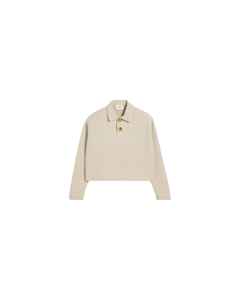 AMI Paris Langärmeliges Poloshirt Beige