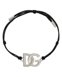 Dolce & Gabbana Kordelarmband mit großem Logo Black