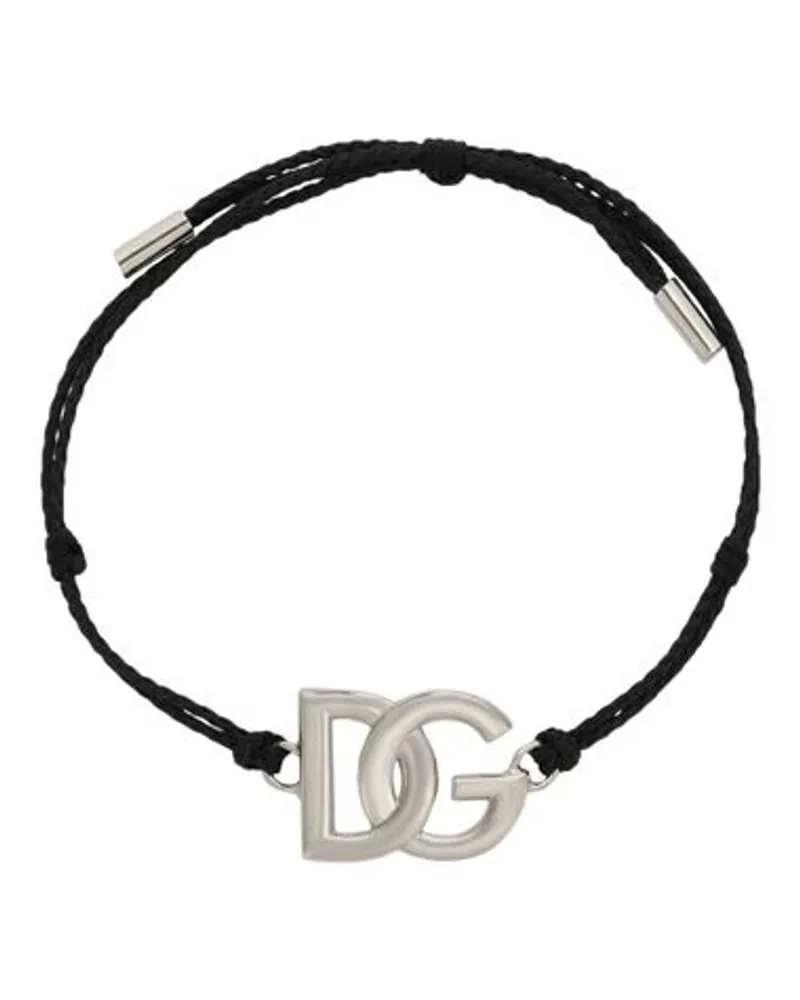 Dolce & Gabbana Kordelarmband mit großem Logo Black