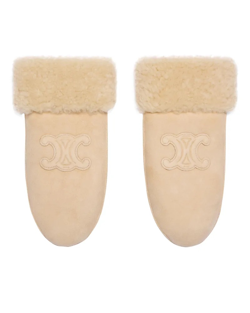 Celine Triomphe fäustlinge aus shearling Beige