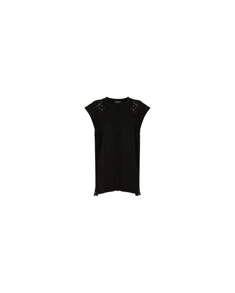 Dolce & Gabbana Jersey-T-Shirt mit Spitzeneinsätzen Black