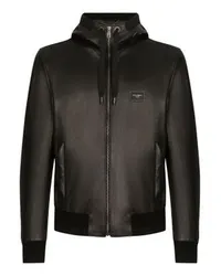 Dolce & Gabbana Lederjacke mit Kapuze Black