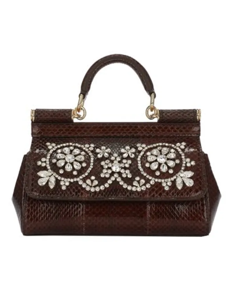 Dolce & Gabbana Kleine Tasche Sicily mit Strasssteinen Brown