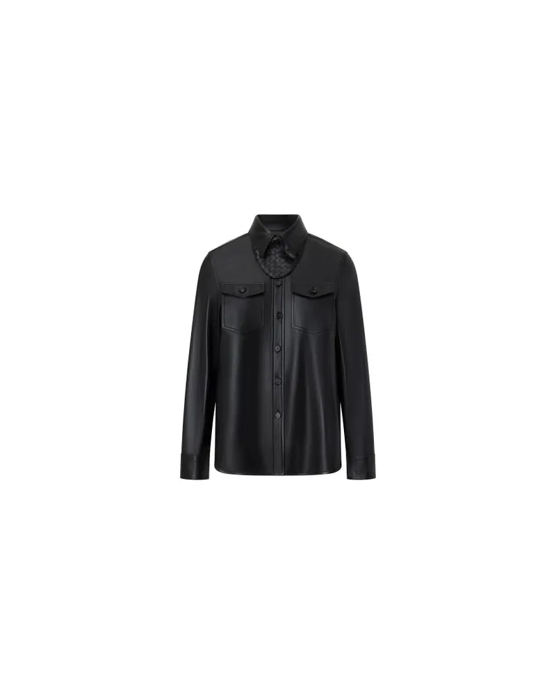 Bottega Veneta Lässiges Hemd aus Intrecciato-Leder Black