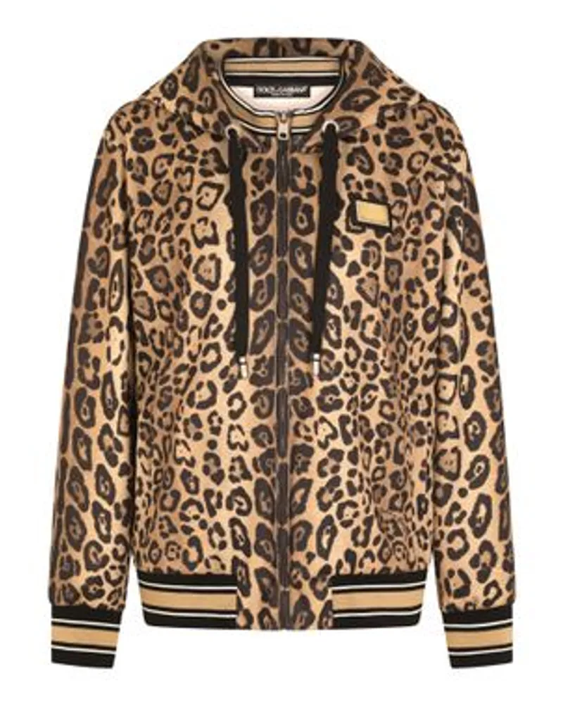 Dolce & Gabbana Jersey-Hoodie mit Leopardenprint und Reißverschluss Multicolor