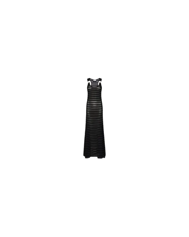 Jean Paul Gaultier Langes Meshkleid Mit Tanktop Mariniere Flockdruck Und Latz Detail Black