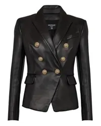 Balmain Klassische Lederjacke mit 6 Knöpfen Black