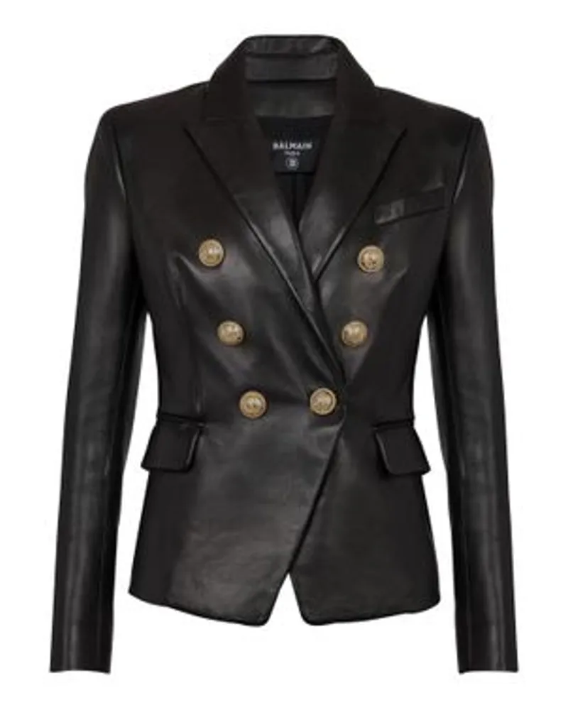 Balmain Klassische Lederjacke mit 6 Knöpfen Black