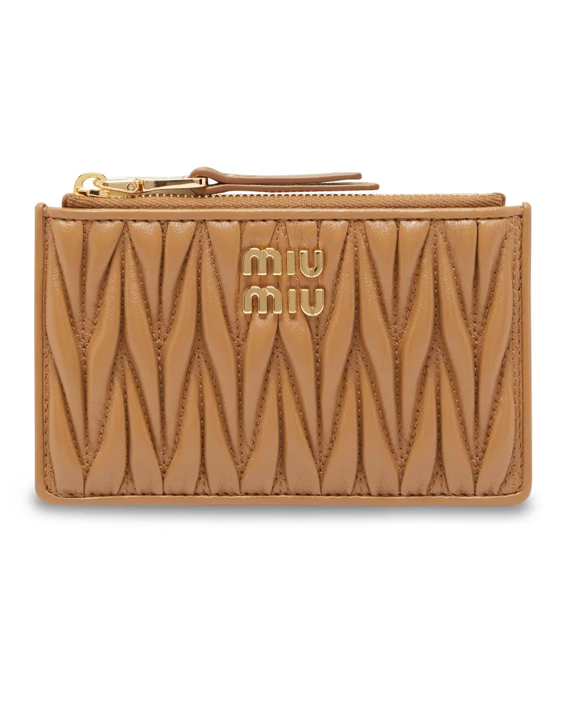 Miu Miu Gestepptes Kartenetui mit Reißverschluss Beige