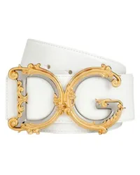 Dolce & Gabbana Kalbsledergürtel mit Logo White