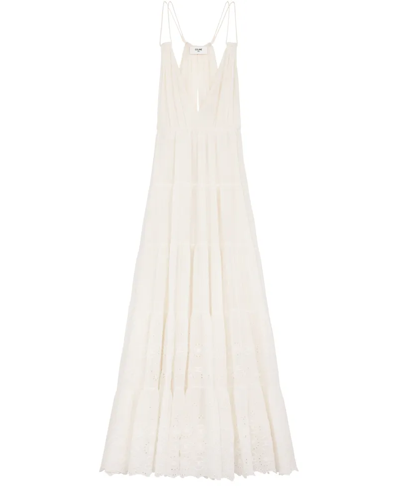 Celine Besticktes langes kleid aus baumwoll-seiden-crepon 