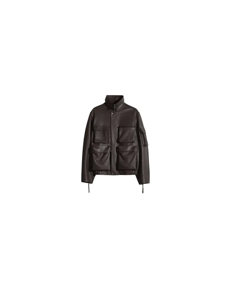 Christophe Lemaire Lederblouson mit Taschen Brown