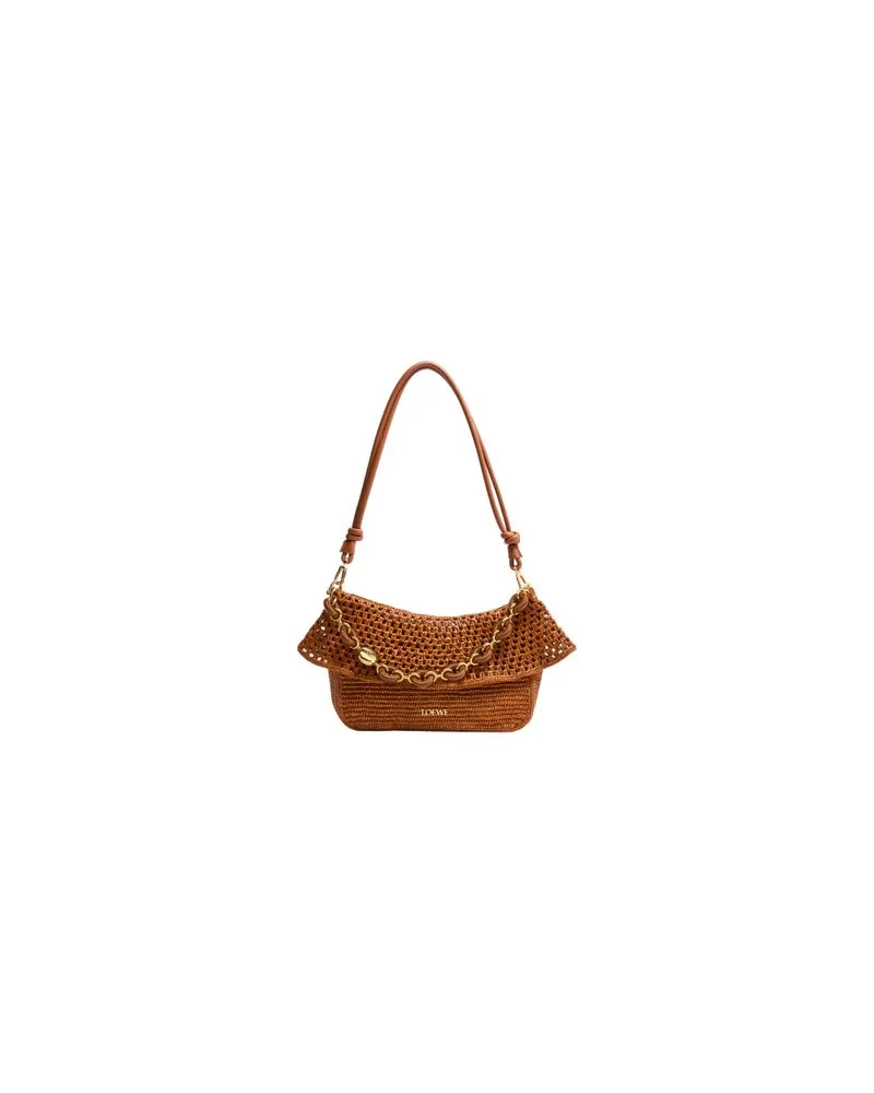 Loewe Ola Hobo medium bag in raffia and calfskin Gold