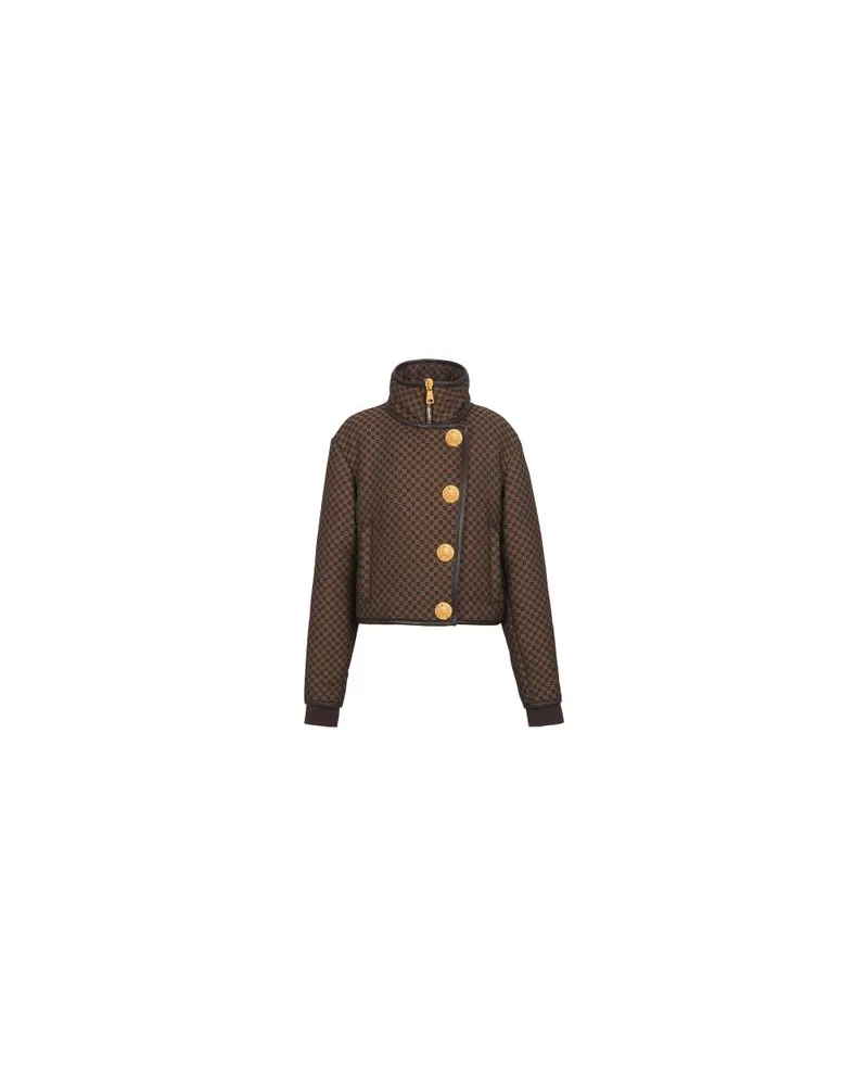 Balmain Kurze Jacke mit Mini-Monogramm Brown