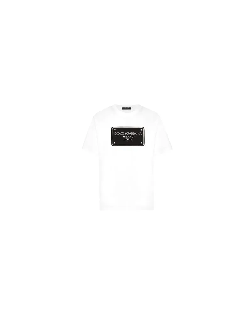 Dolce & Gabbana T Shirt Mit Gesticktem Branding Tag White