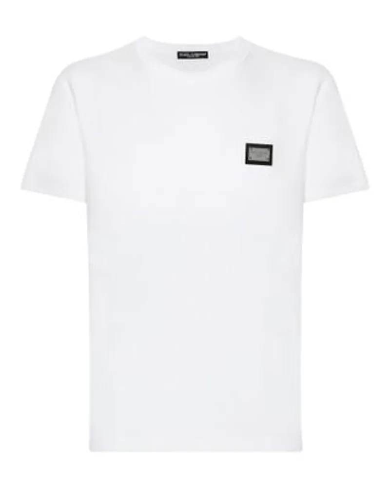 Dolce & Gabbana Baumwoll T Shirt Mit Branding Tag White