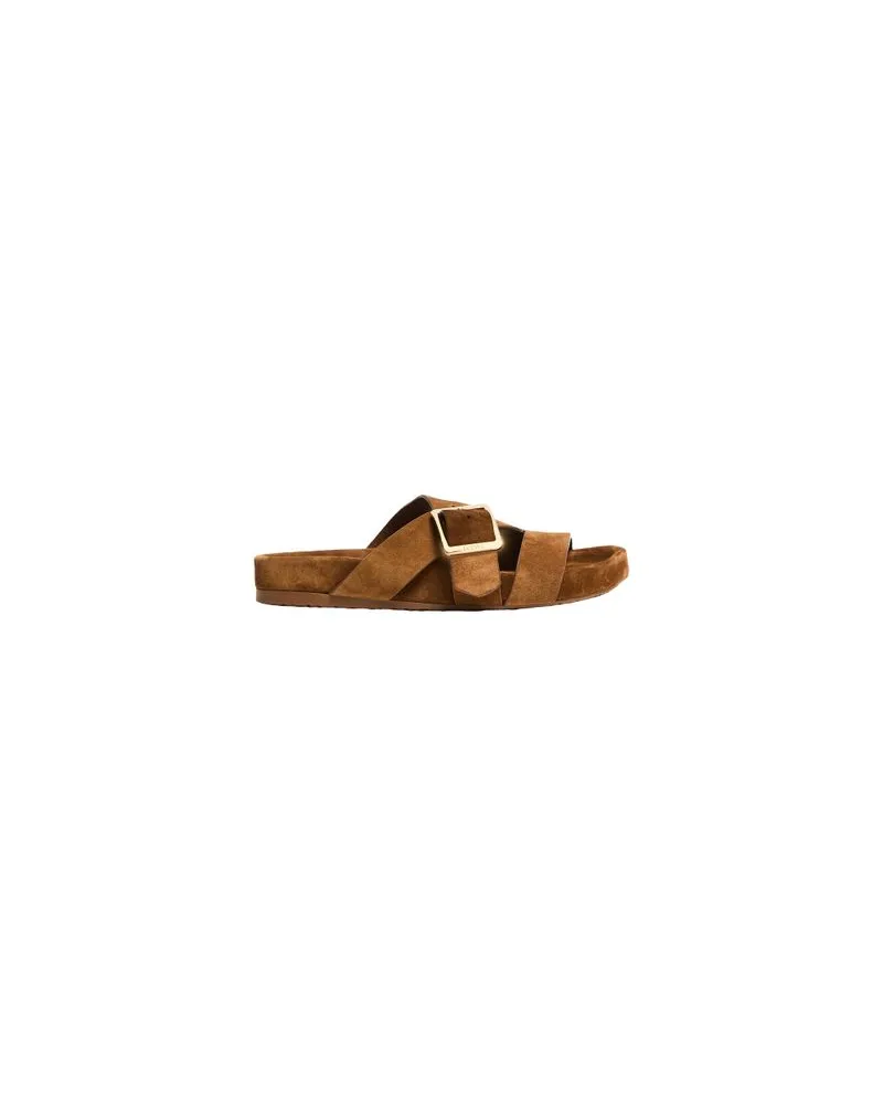Loewe Slides Ease aus Kalbsveloursleder mit Schnalle Brown