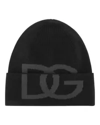 Dolce & Gabbana Wollstrickmütze mit DG-Logo Black