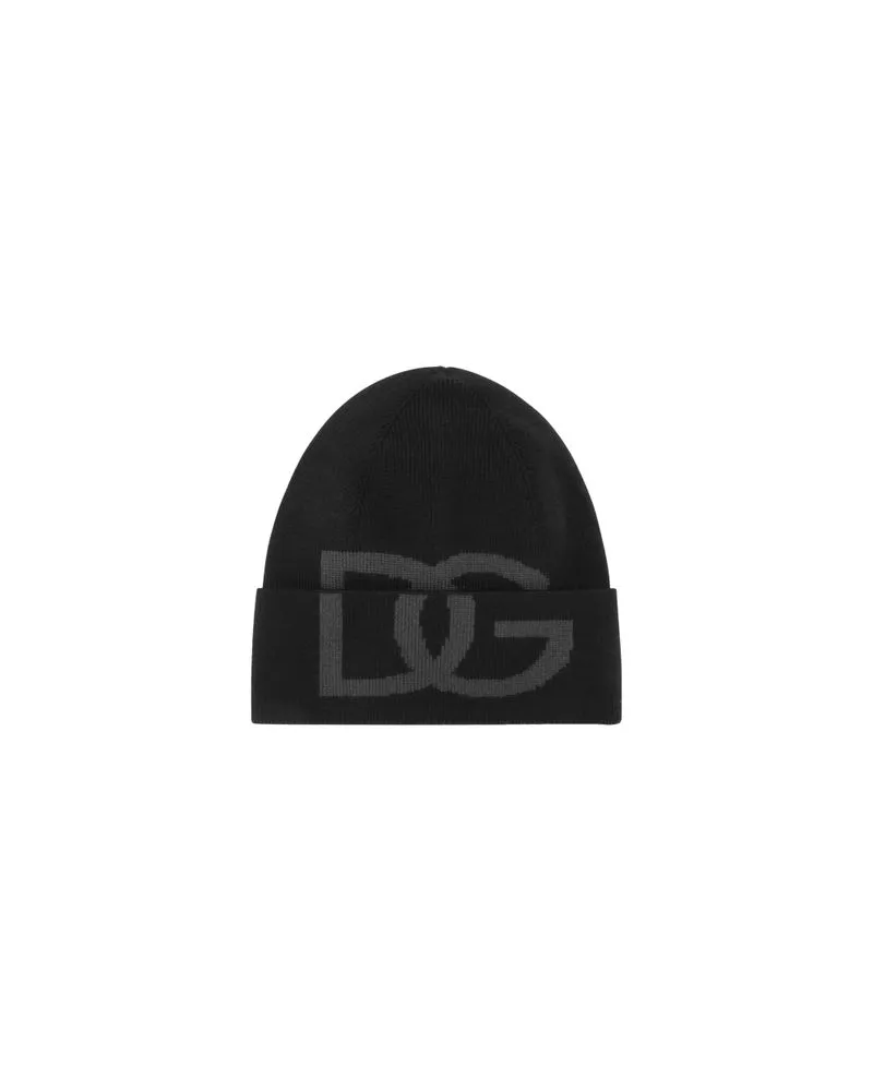 Dolce & Gabbana Wollstrickmütze mit DG-Logo Black