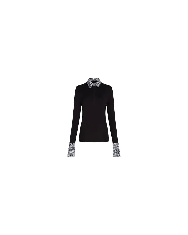 Karl Lagerfeld LangäRmliges Bouclé-Poloshirt Black