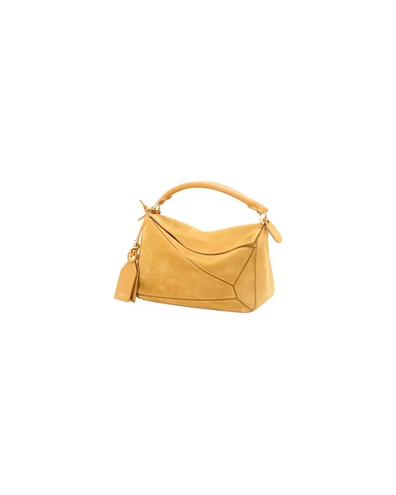 Loewe Kleine Tasche Featherlight Puzzle aus Wildleder Yellow