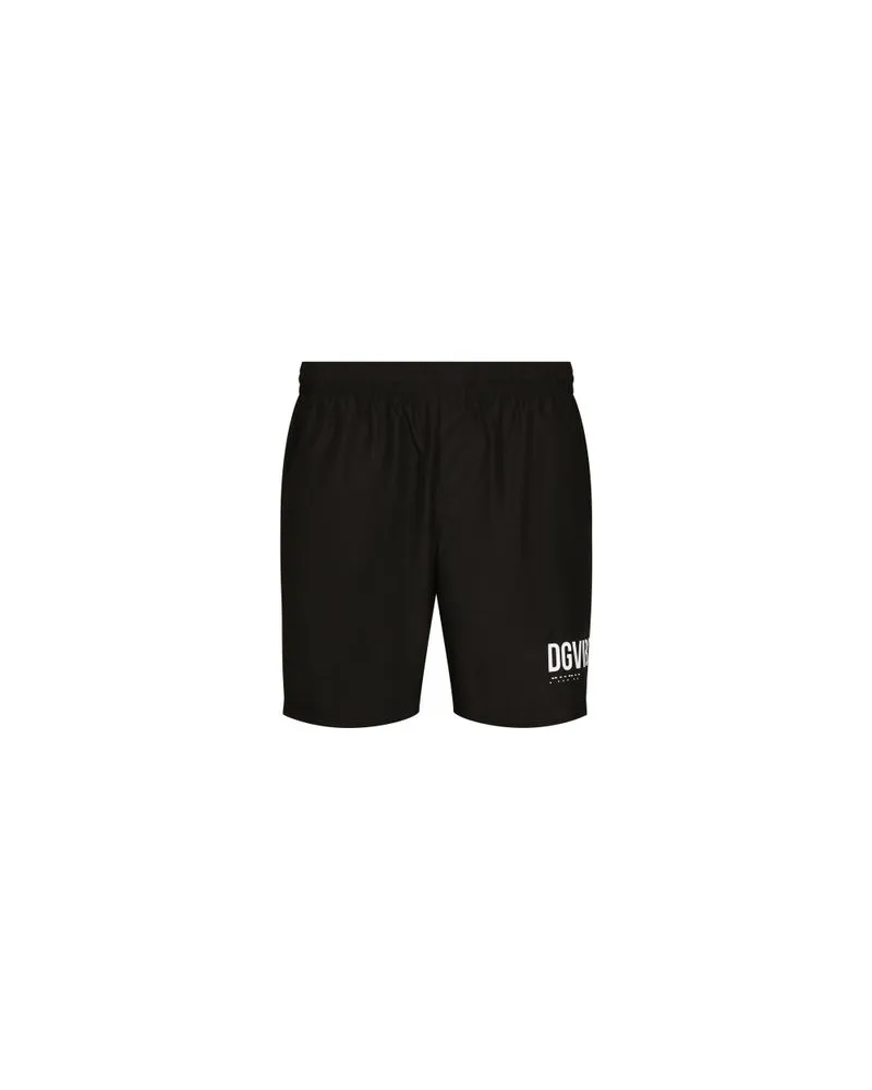 Dolce & Gabbana Mittellange Badeshorts mit Print und Logo VIB3 Black