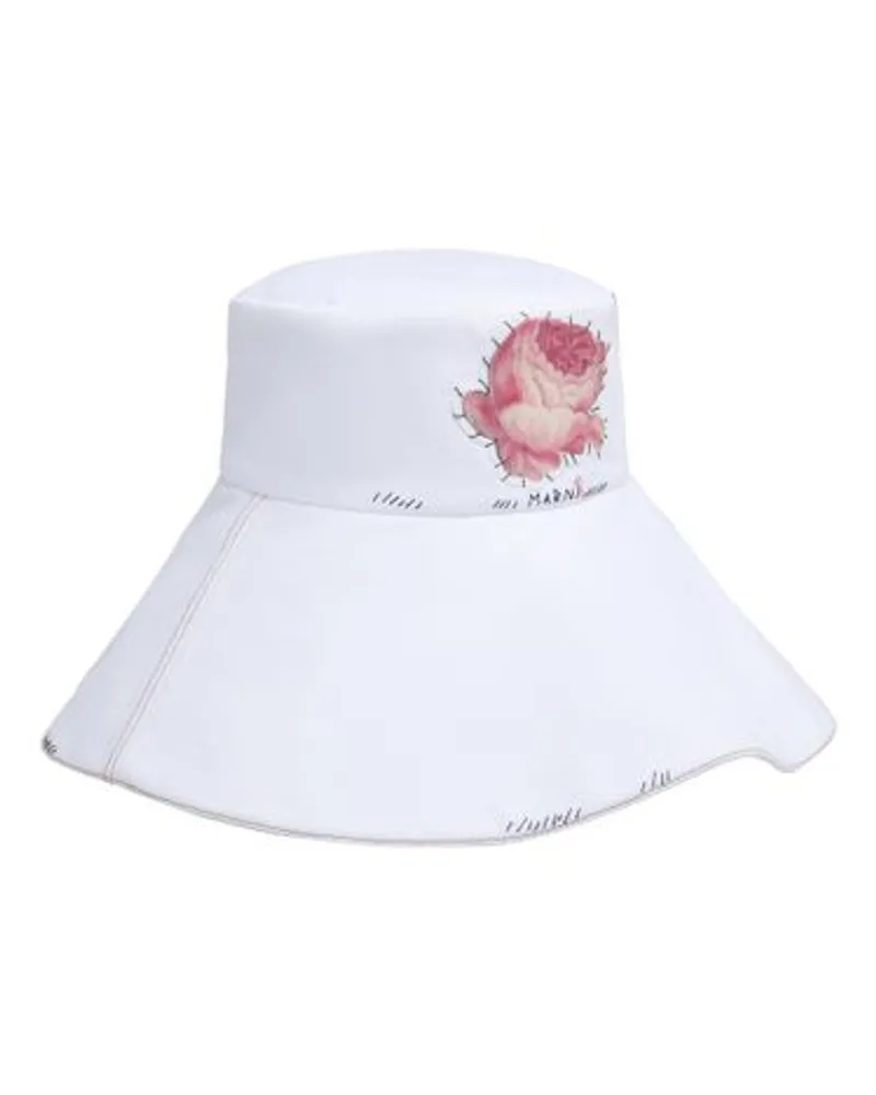 Marni Bucket Hat mit Marni-Flickenlogo White