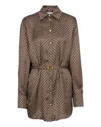 Balmain Seidenshirt mit Mini-Monogramm-Print Brown