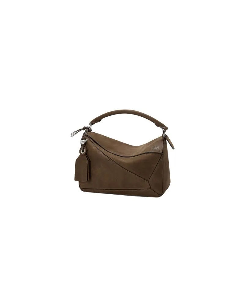 Loewe Small Featherlight Puzzle bag in grained nubuck Grey