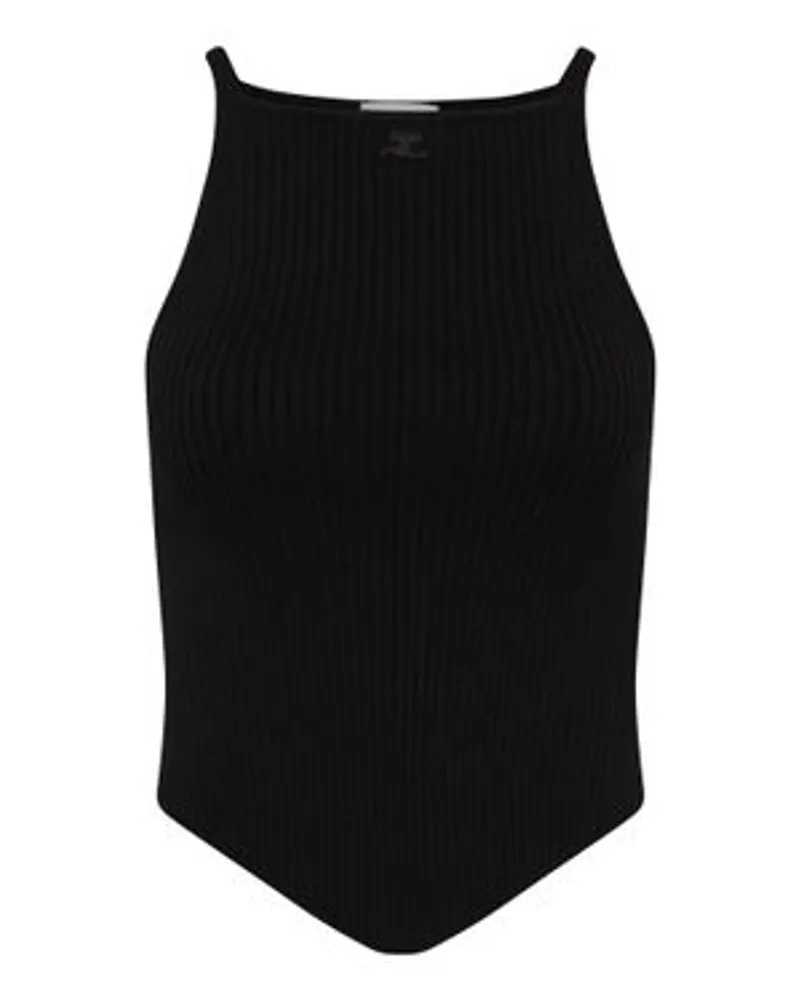 Courrèges Rippstrick-Tanktop mit spitzem Saum Signature Black