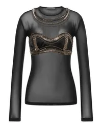 Alberta Ferretti Tüll-T-Shirt mit Stickerei Black