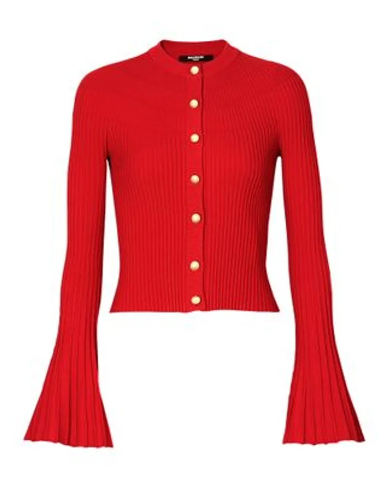 Balmain Plissierter Strick-Cardigan Red