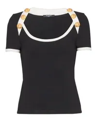 Balmain Zweifarbiges T-Shirt mit Knöpfen Black