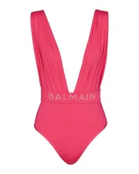 Balmain Drapierter Badeanzug Pink