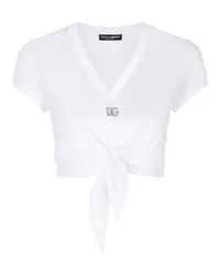 Dolce & Gabbana Jersey-T-Shirt mit Knoten und DG-Logo White