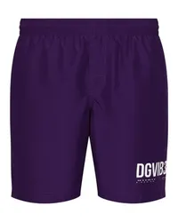 Dolce & Gabbana Mittellange Badeshorts mit Print und Logo VIB3 Purple