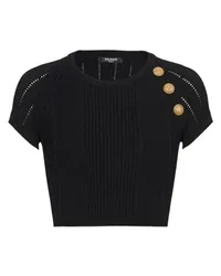 Balmain Fein gestricktes top mit 3 knöpfen Black