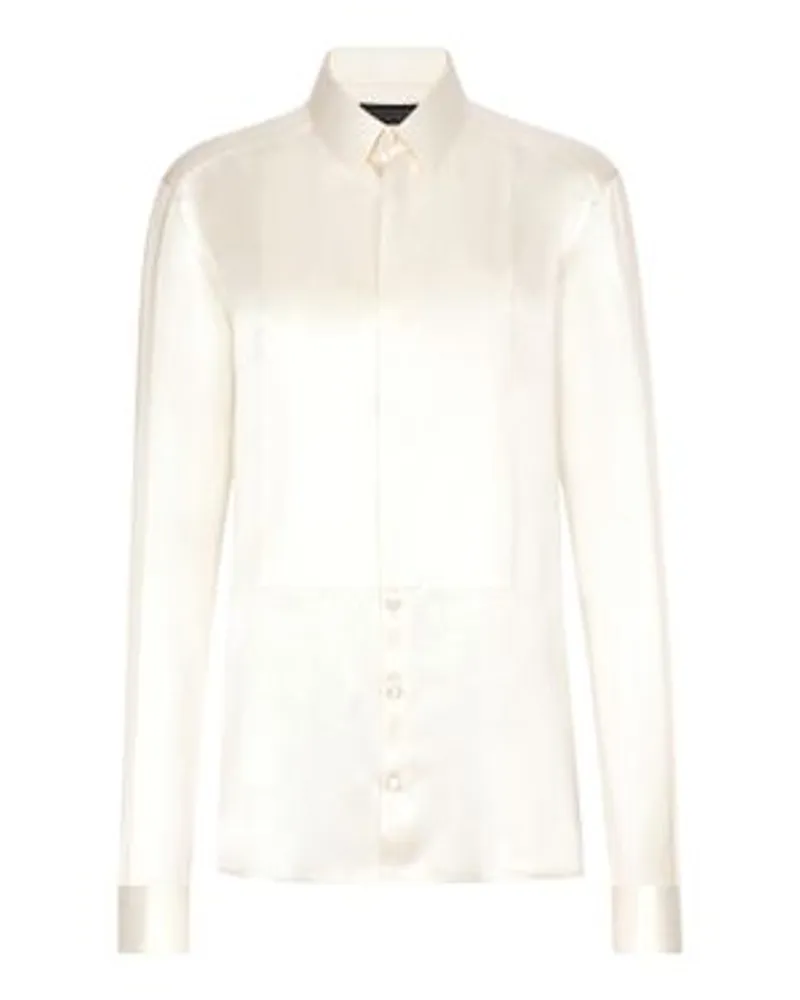 Dolce & Gabbana Seidenbluse mit Plastron White