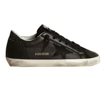 Sneakers Super-star aus schwarzem Nappa mit schwarzem Stern und Glitter-Fersenlasche