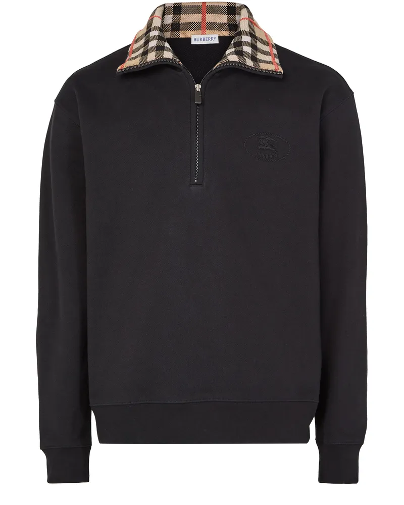 Burberry Baumwollsweatshirt mit Check-Kragen und halblangem Reißverschluss 