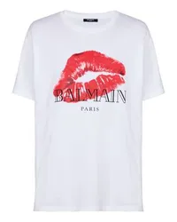 Balmain Weites T-Shirt mit Printmotiv Kiss White