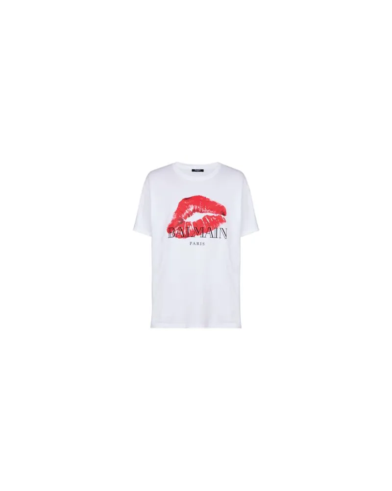 Balmain Weites T-Shirt mit Printmotiv Kiss White