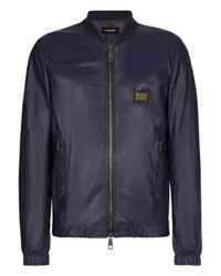 Dolce & Gabbana Lederjacke mit Branding-Tag Blue