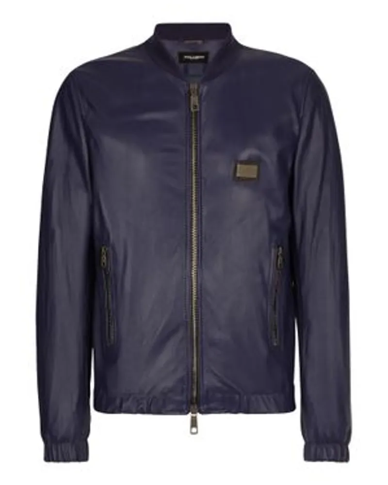 Dolce & Gabbana Lederjacke mit Branding-Tag Blue