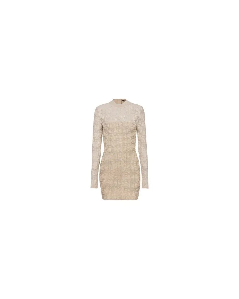 Balmain Strickkleid mit Monogramm PB Labyrinthe Beige