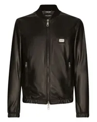 Dolce & Gabbana Lederjacke mit Branding-Tag Black