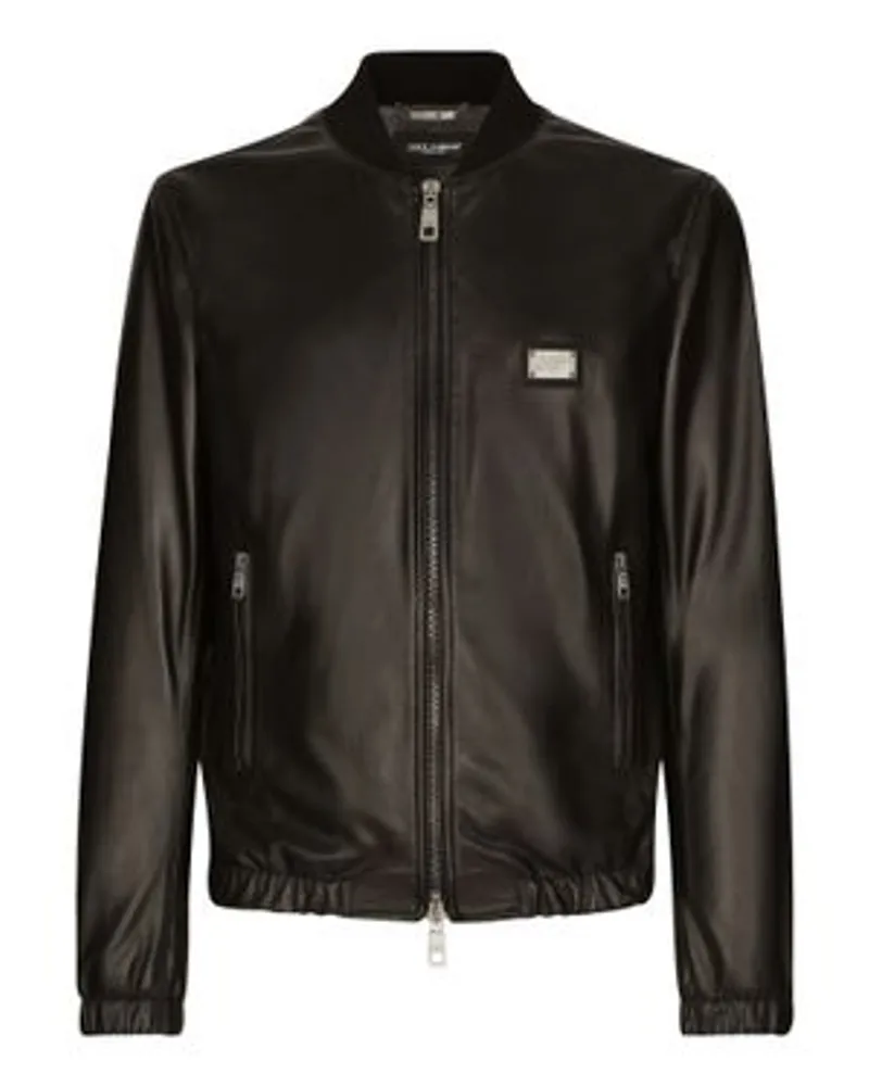 Dolce & Gabbana Lederjacke mit Branding-Tag Black