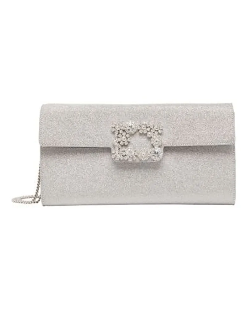 Roger Vivier Clutch mit floraler Strass-Schnalle Silver