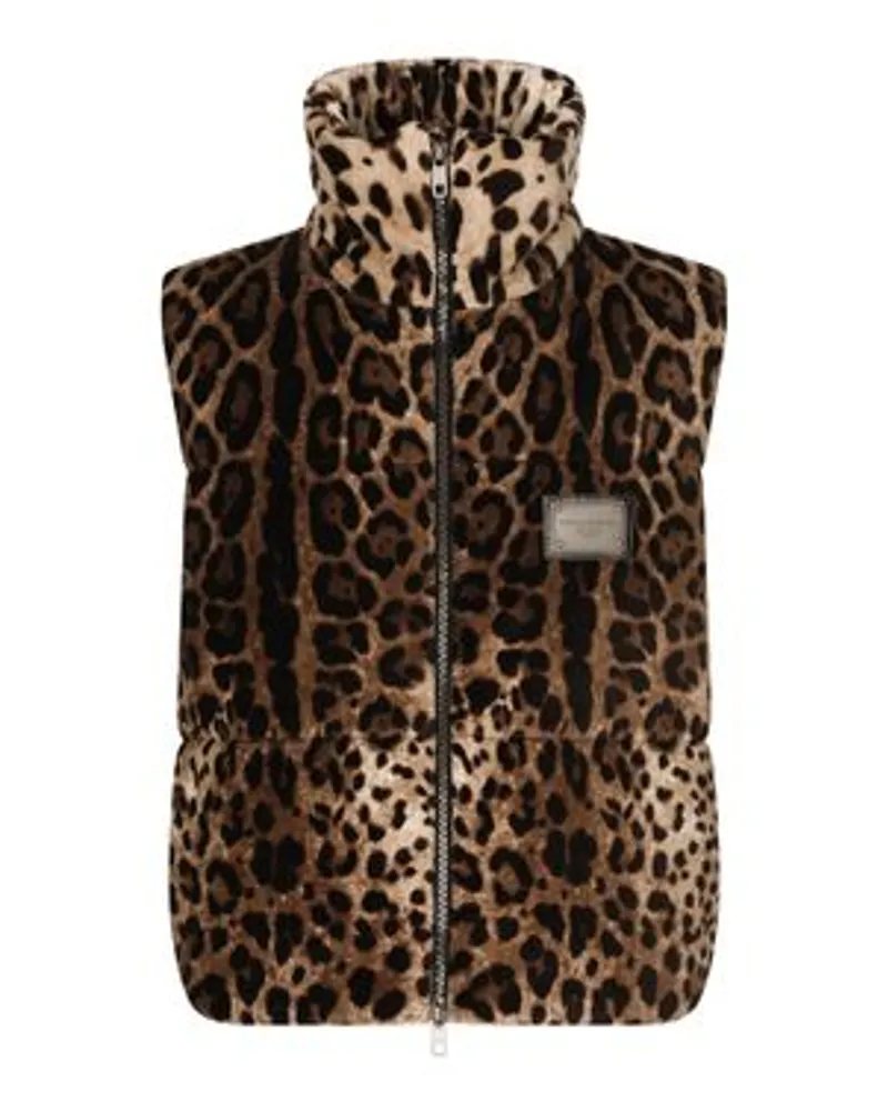 Dolce & Gabbana Ärmellose Jacke mit Leoparden-Print Multicolor